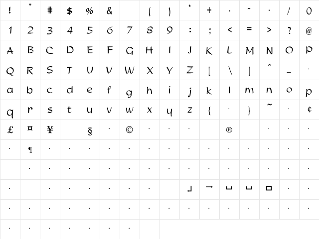 Studio Regular  glyph index
