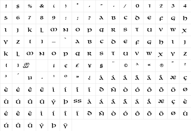 Macedon SSi Regular  glyph index