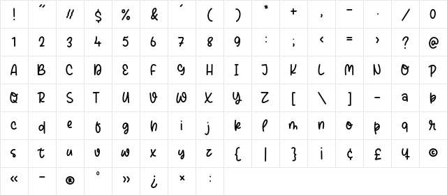 Daytime Regular  glyph index