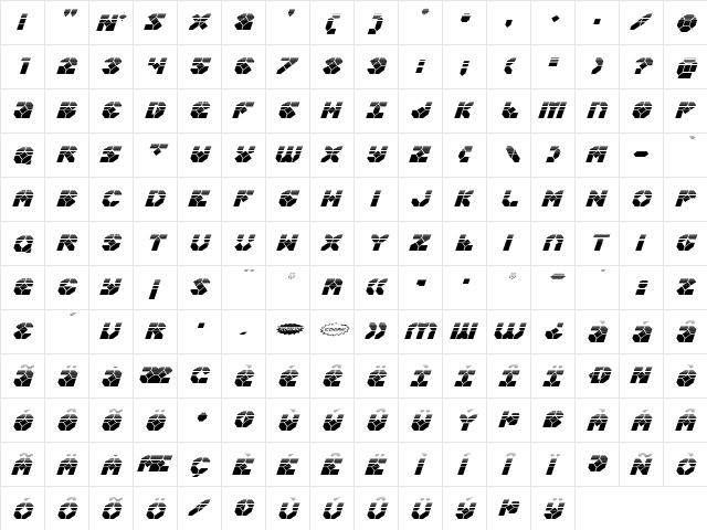 Zoom Runner Halftone Italic Italic  glyph index
