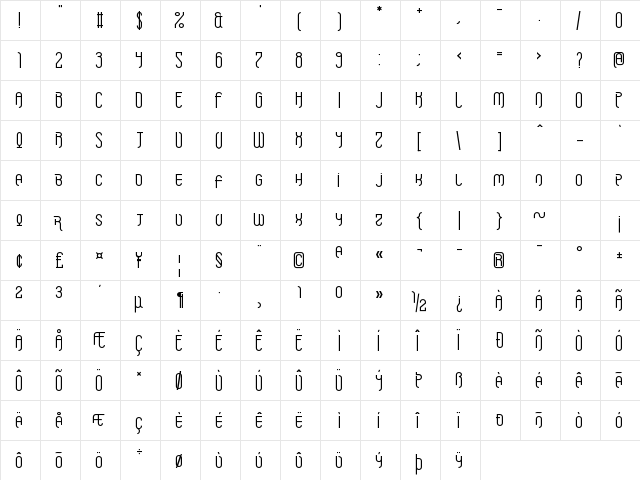Griefmachine Regular  glyph index