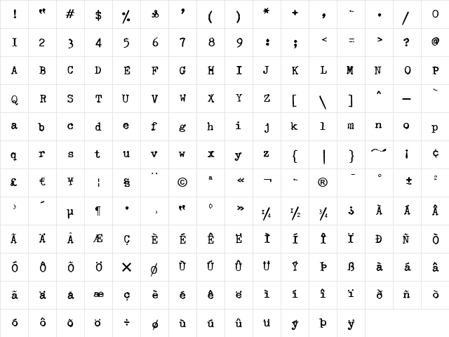 LinotypeTypo American Regular  glyph index