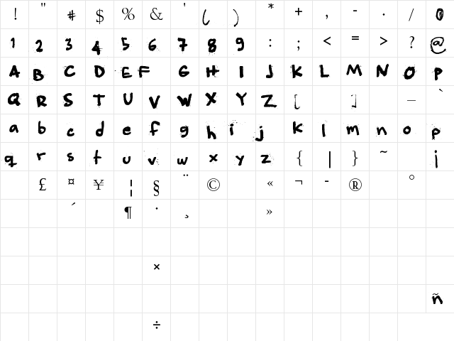 Angeleobardo Regular  glyph index