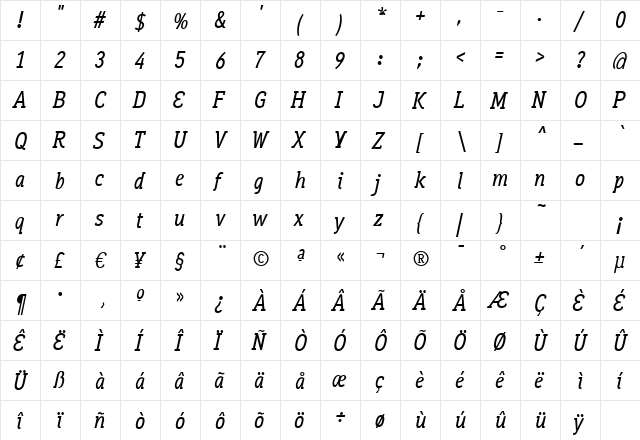 Aaux OfficeMedium Italic Regular  glyph index