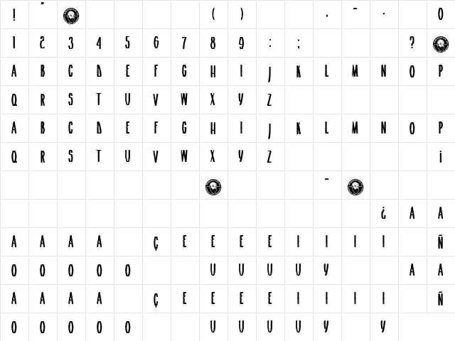 The North Hell Regular  glyph index