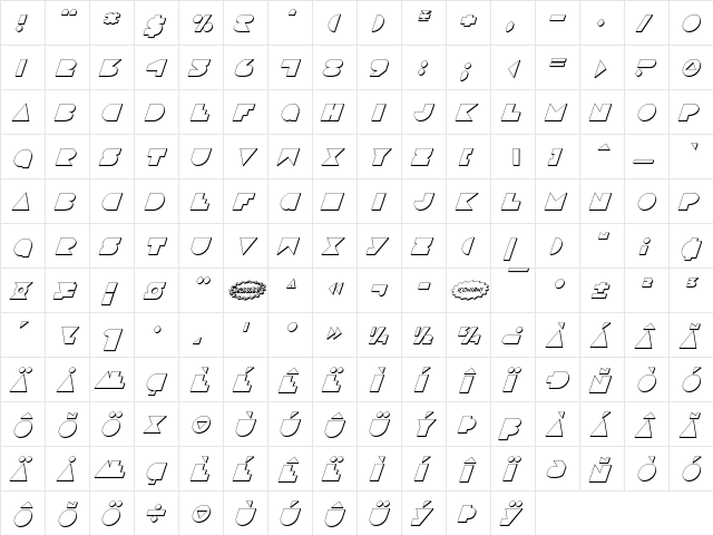 Disco Deck Shadow Italic Shadow Italic  glyph index