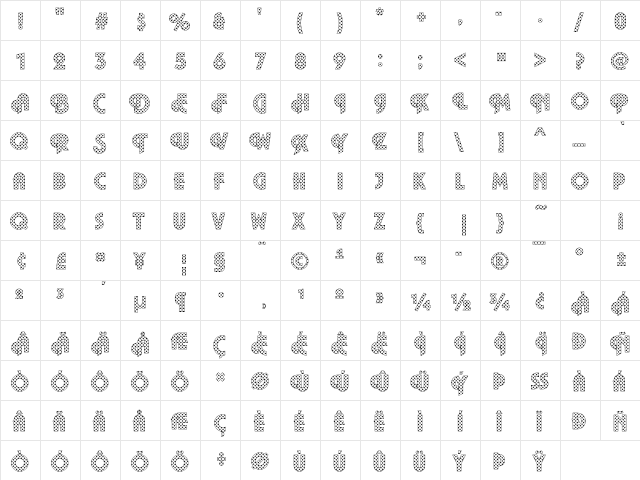 Plaza08 Becker Regular  glyph index