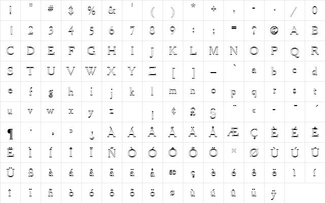 CheltenhamOldStyTOu1 Regular  glyph index