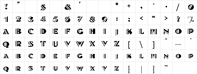 Decoro Kaze Regular  glyph index