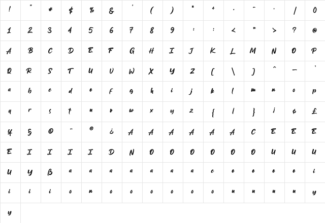 Gilberto Regular  glyph index