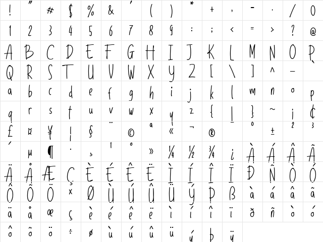 Sunday Holiday Regular  glyph index