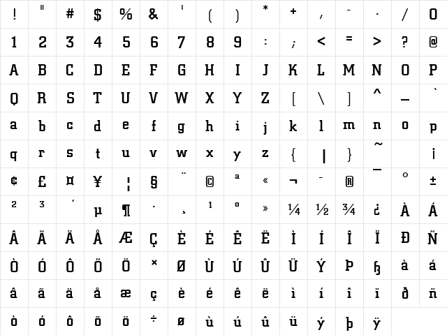 CityDMed Regular  glyph index