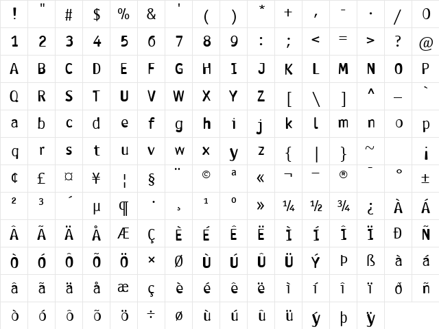 Antaviana Bold  glyph index