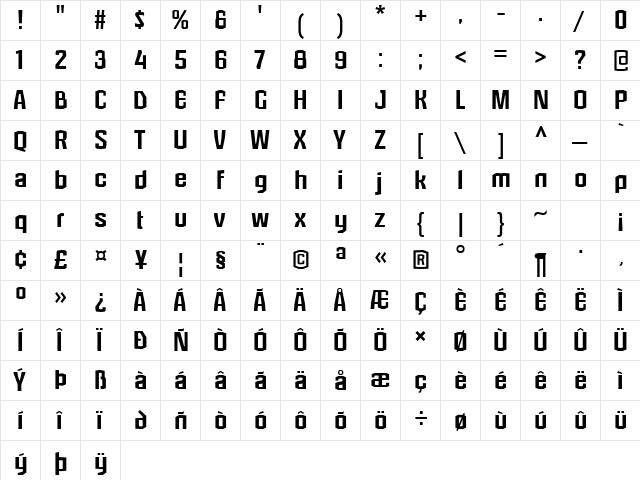 Laserjerks Regular  glyph index