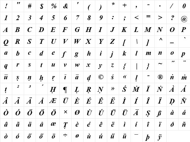 Times New Sanskrit Bold Italic  glyph index