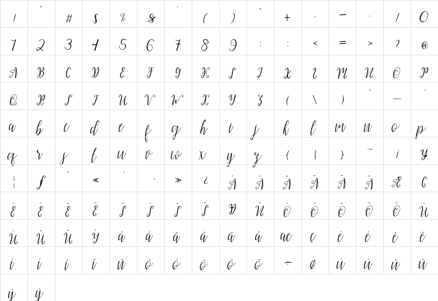 My Darling Script Regular  glyph index