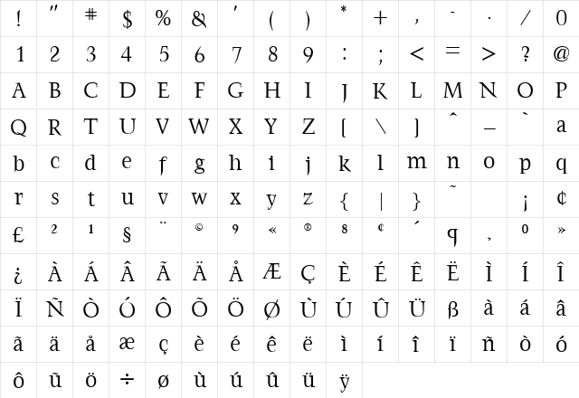 Fascinate Regular  glyph index