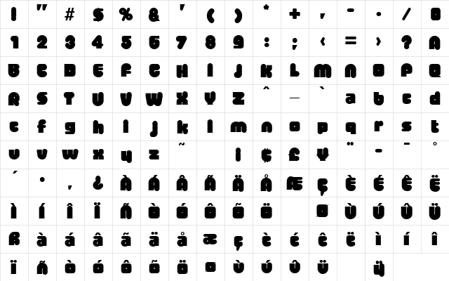 MisterBig Regular  glyph index