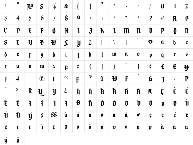 LHF Stratford BETA1 Regular  glyph index