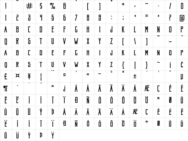 Akura Popo Regular  glyph index