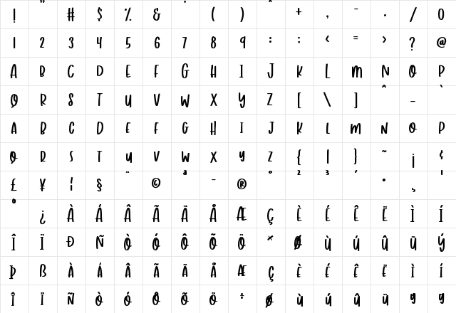 Hey Charlie Regular  glyph index