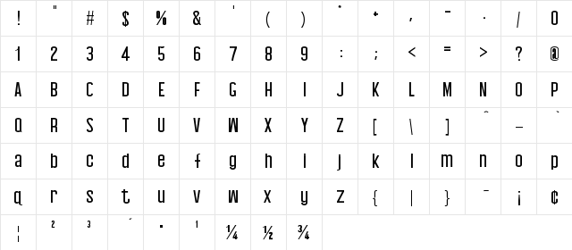 Baby Blues Regular  glyph index