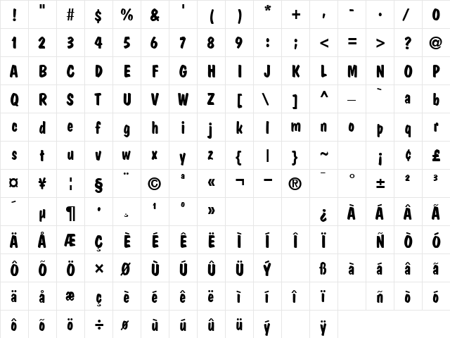 Palenque Bold  glyph index