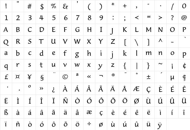 LucidaCasualEF Roman  glyph index