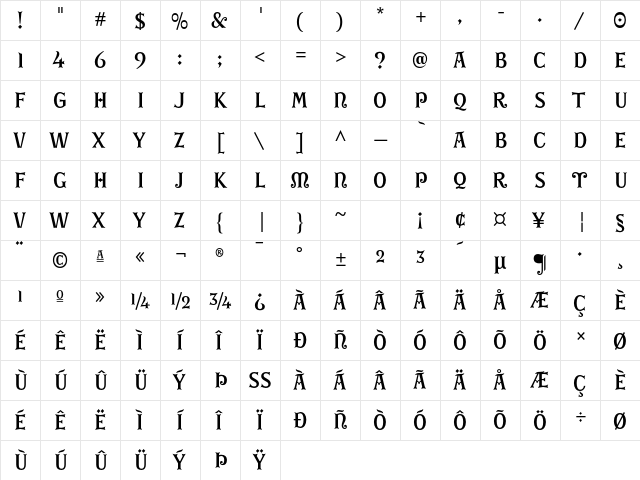 GEronto Bis Regular  glyph index