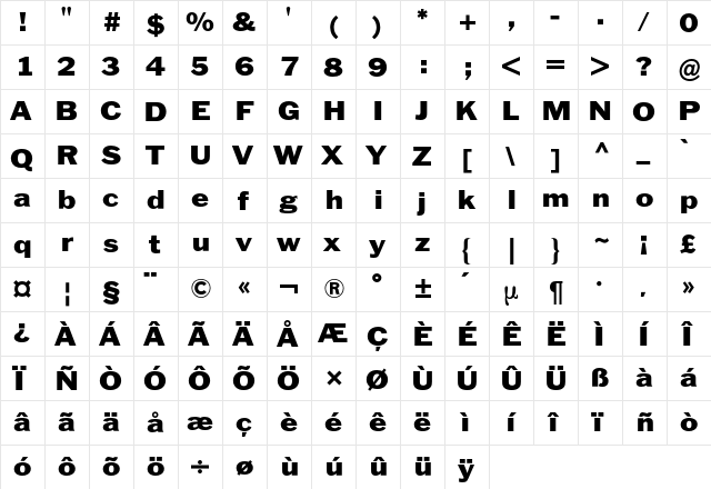 Franklin ATF BQ Regular  glyph index
