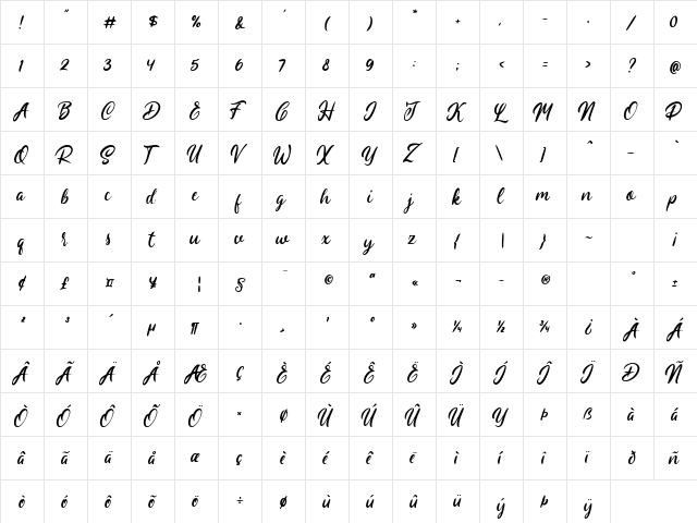 Christaline Regular  glyph index