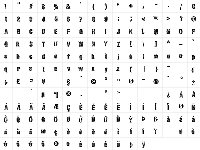 GarbageG Regular  glyph index