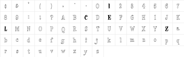 Almar Hollow Condensed Regular  glyph index