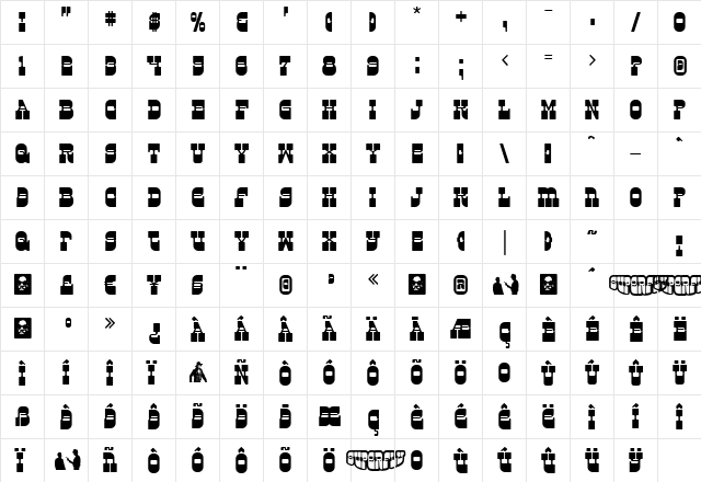 Kareta B Regular  glyph index
