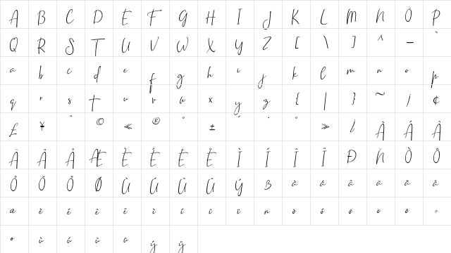 Hatmi White Regular  glyph index
