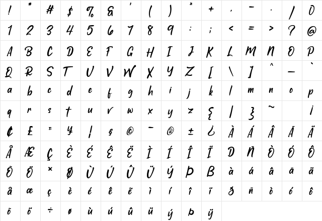 Creatours Regular  glyph index