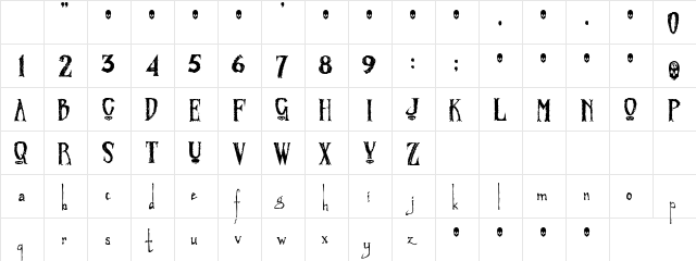 Pretty n Slender Regular  glyph index