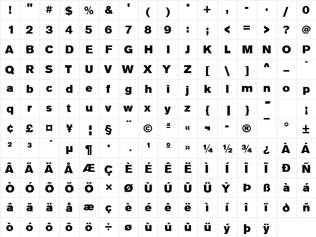 URWAccidaliaTUlt Regular  glyph index