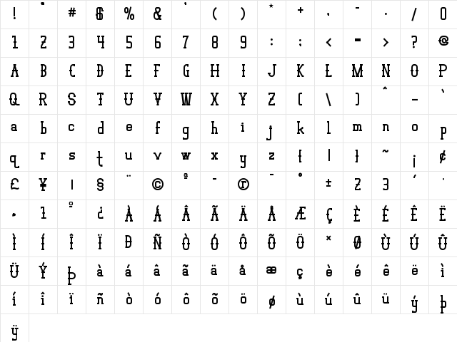 Vloderstone Black Regular  glyph index