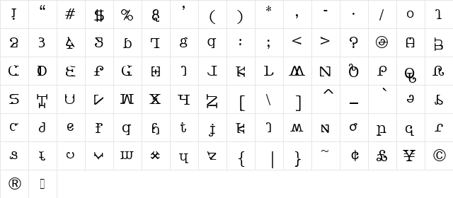 Buttercrumb Regular  glyph index