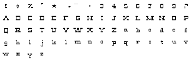 WildWest-Normal Ex Regular  glyph index