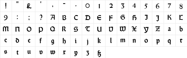 Orotund Heavy  glyph index