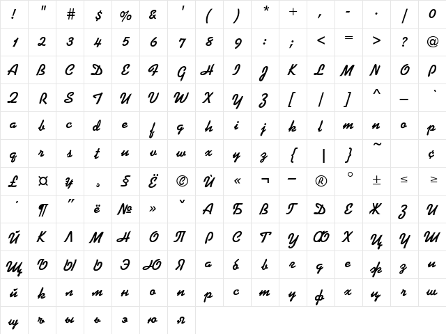 Kaliakra Normal  glyph index