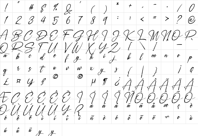 Ameyallinda Signatur Regular  glyph index