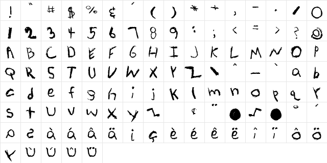 KidTYPE CrayonA  glyph index