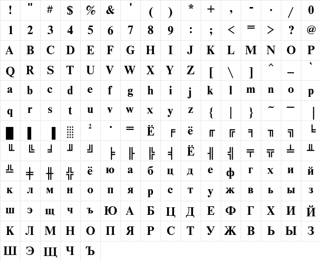 NewtonKOICTT Bold  glyph index