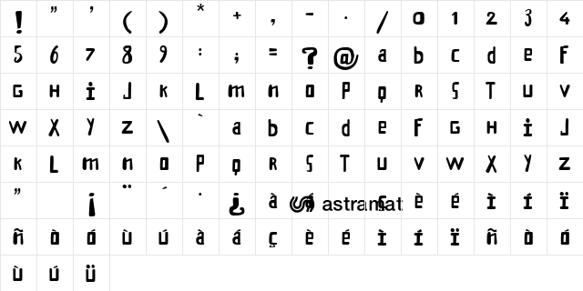 Klander Regular  glyph index