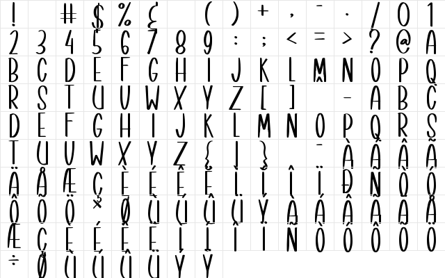 Better Unicorn Regular  glyph index