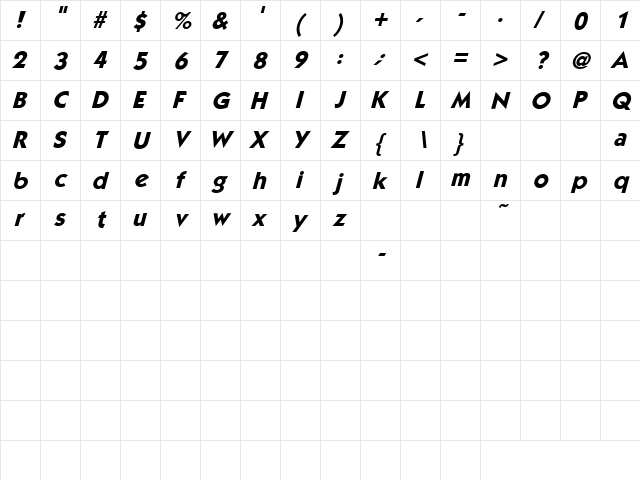 Mouser Italic Italic  glyph index