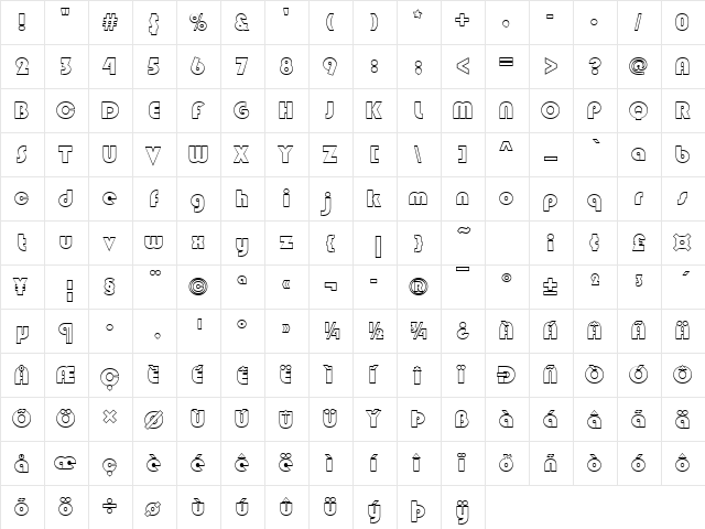 BlippoBlaOutP Regular  glyph index